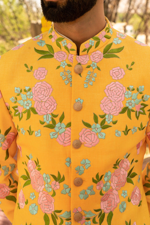 Kzari Whimsical Dandelion Pineapple Indowestern Kurta Set