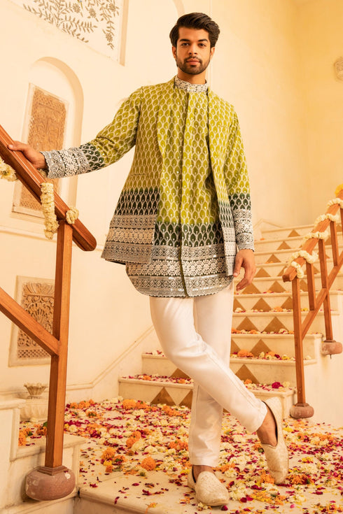 Kzari Lush Jungle Green Shaded Indowestern