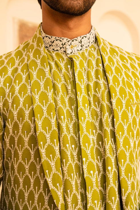 Kzari Lush Jungle Green Shaded Indowestern