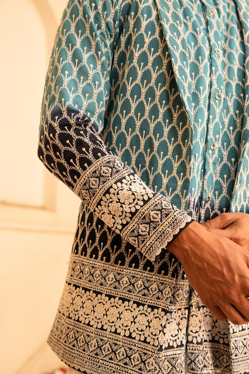 Kzari Oceanic Pacific Blue Shaded Indowestern