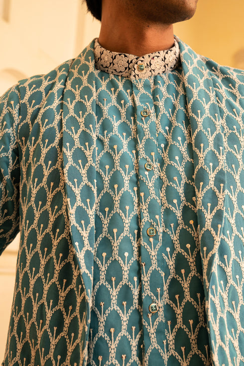 Kzari Oceanic Pacific Blue Shaded Indowestern