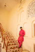 Kzari Delightful Strawberry Pink Crystal Mirror Kurta Set