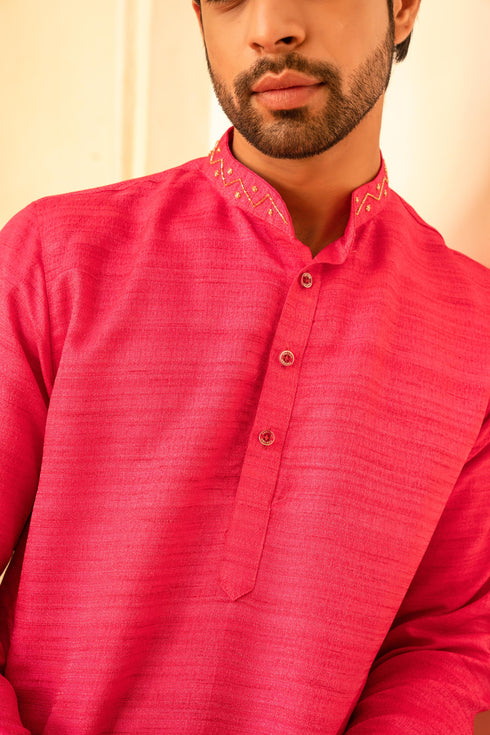 Kzari Delightful Strawberry Pink Crystal Mirror Kurta Set
