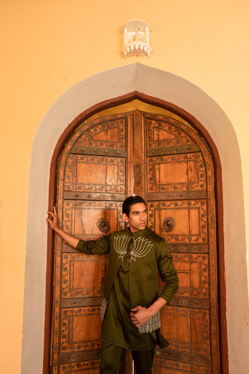 Kzari Sophisticated Dark Olive Green Indowestern