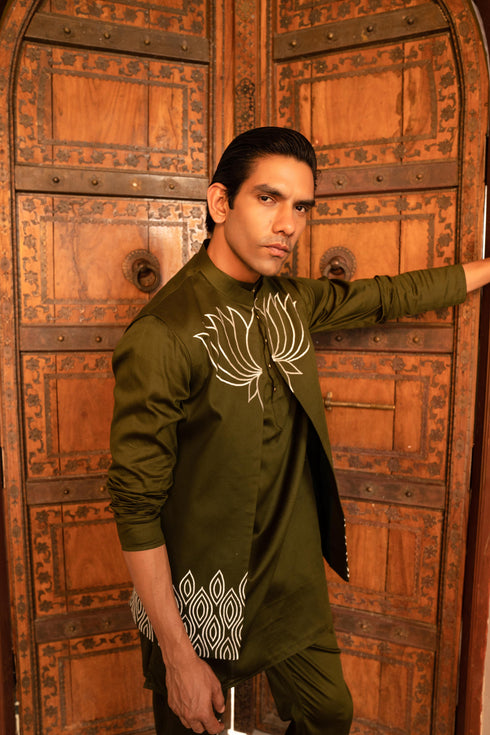 Kzari Sophisticated Dark Olive Green Indowestern