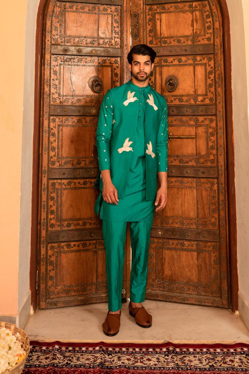 Kzari Majestic Falcon Green Indowestern