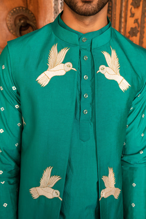 Kzari Majestic Falcon Green Indowestern