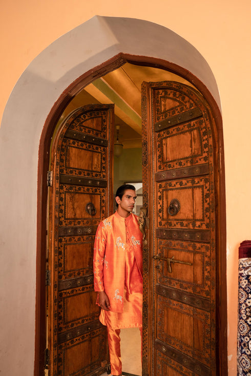 Kzari Regal Metallic Gold Horse Indowestern
