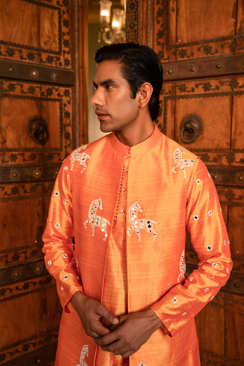Kzari Regal Metallic Gold Horse Indowestern