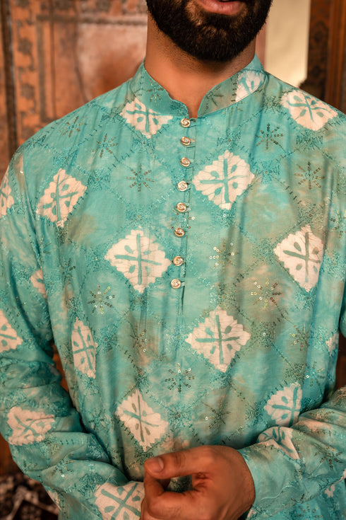 Kzari Serene Jade Blue Batik Kurta