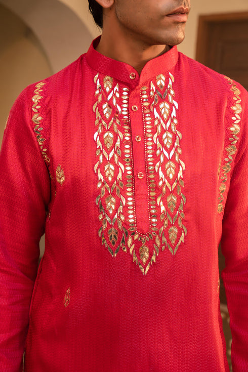 Kzari Luxurious Candy Apple Gota Work Silk Kurta