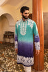 Kzari Striking Electric Blue Shaded White Embroidery Kurta