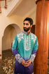 Kzari Striking Electric Blue Shaded White Embroidery Kurta
