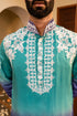 Kzari Striking Electric Blue Shaded White Embroidery Kurta