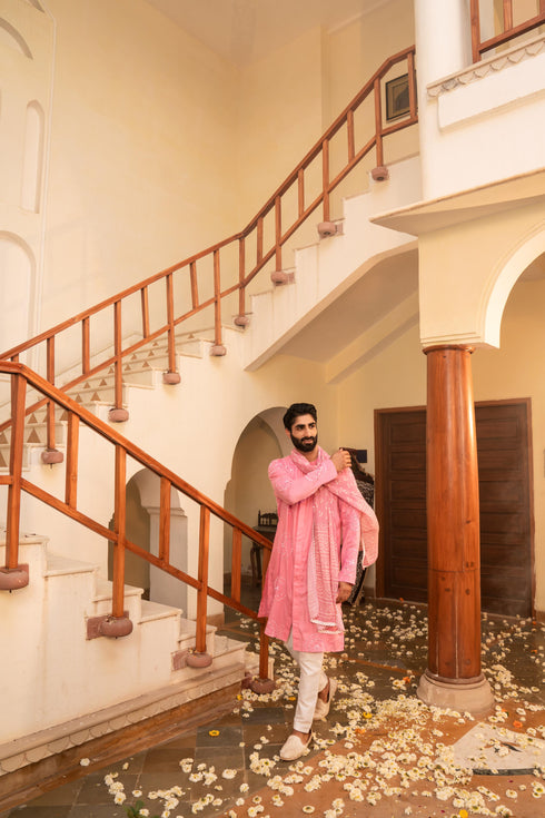 Kzari Dazzling Flamingo Pink Mirror Foil Kurta Set