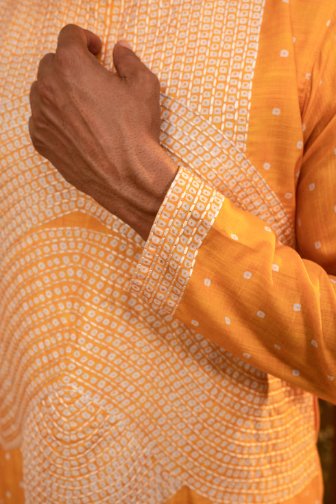 Kzari Brilliant Sun Yellow Bandhani White Embroidery Kurta