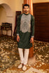 Kzari Elegant Tiffany Green Bandhani White Embroidery Kurta