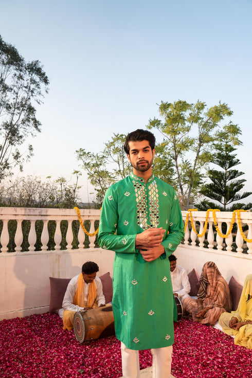 Kzari Regal Emerald Green Kanch Kurta