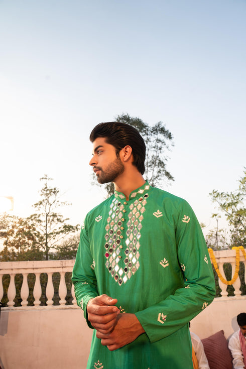 Kzari Regal Emerald Green Kanch Kurta