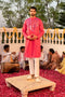 Kzari Majestic Hawa Mahal Red Mirror Kurta