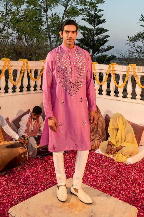 Kzari Regal Medium Violet Mirror Kurta - Luxurious Allure