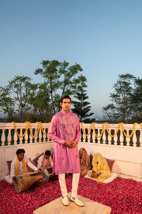 Kzari Regal Medium Violet Mirror Kurta - Luxurious Allure