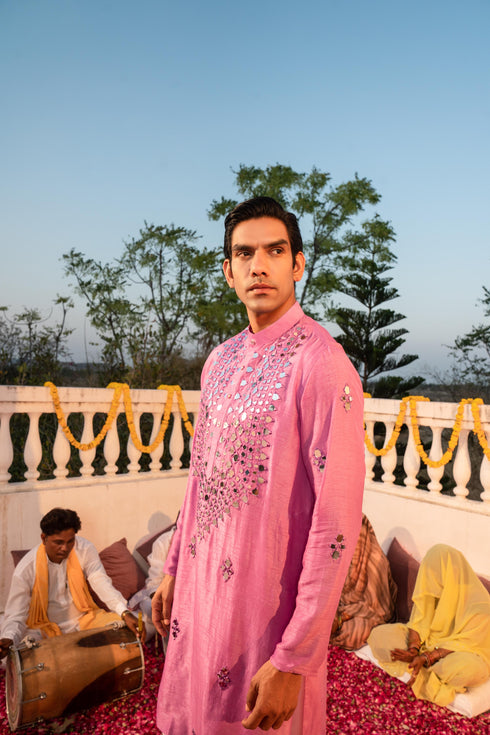 Kzari Regal Medium Violet Mirror Kurta - Luxurious Allure