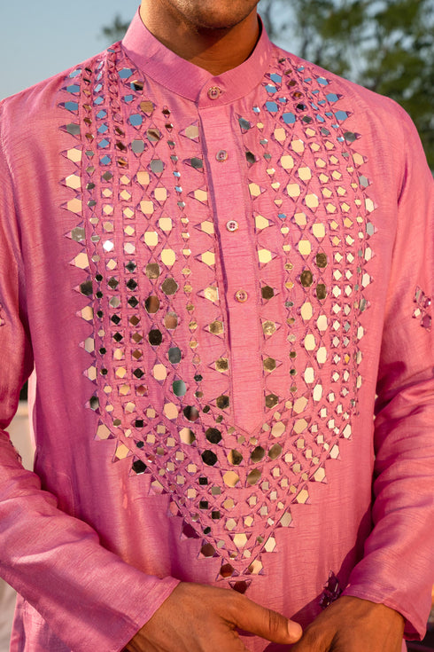 Kzari Regal Medium Violet Mirror Kurta - Luxurious Allure