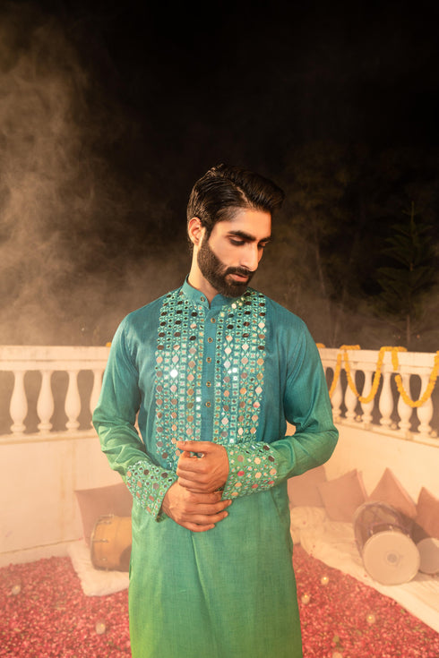 Kzari Iridescent Capri Peacock Mirror Kurta