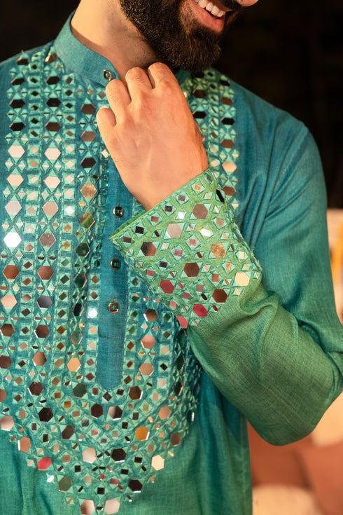 Kzari Iridescent Capri Peacock Mirror Kurta