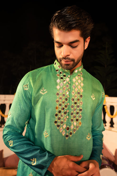 Kzari Vibrant Kingfisher Mirror Kurta