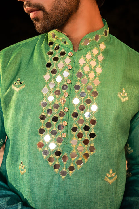 Kzari Vibrant Kingfisher Mirror Kurta
