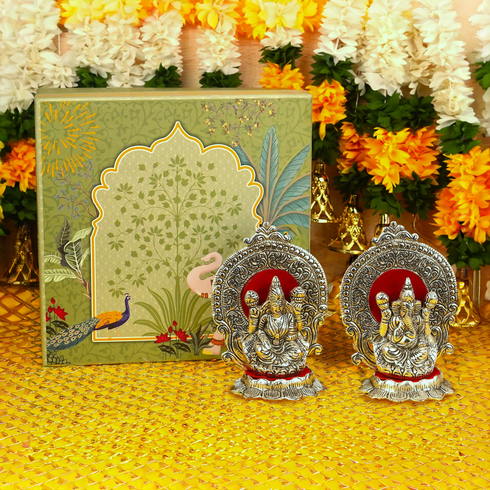 Servdharm Silver Plated Ganesh Lakshmi Murti for Pooja and Gifting | 6 Inch
