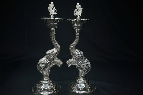 Pure Silver Elephant And Peacock Diya Pair 360g