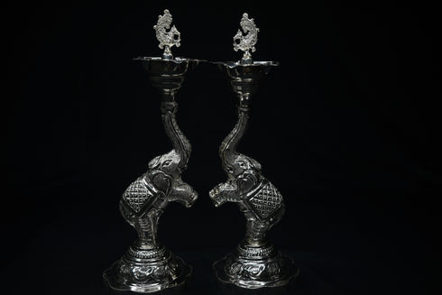 Pure Silver Elephant And Peacock Diya Pair 360g