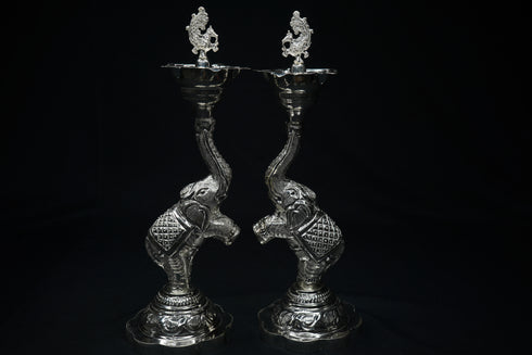 Pure Silver Elephant And Peacock Diya Pair 360g
