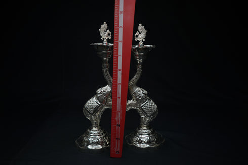 Pure Silver Elephant And Peacock Diya Pair 360g