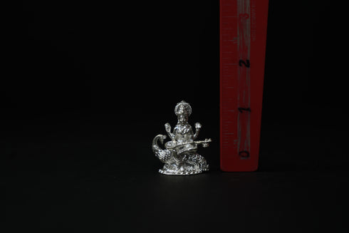 Pure Silver Saraswati on Peacock Idol 33.43 grams