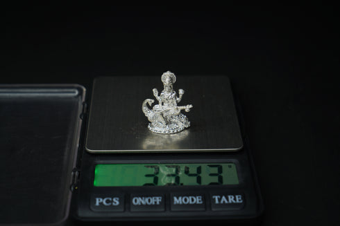 Pure Silver Saraswati on Peacock Idol 33.43 grams