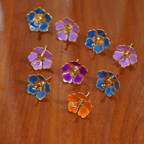Pure Silver Enamel Multicolour Flowers 18G (Pack Of 10)