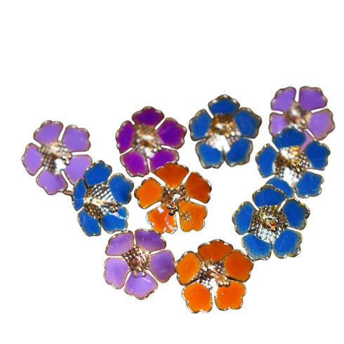 Pure Silver Enamel Multicolour Flowers 18G (Pack Of 10)
