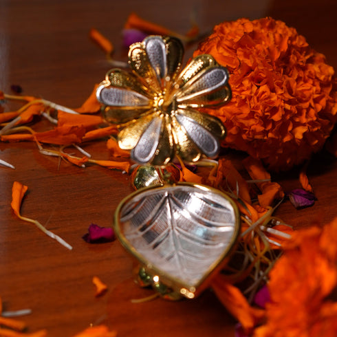 Pure Silver Deepam Gold Coated Flower 11 grams