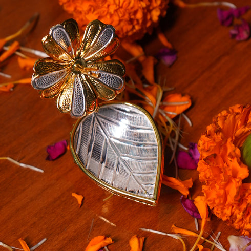 Pure Silver Deepam Gold Coated Flower 11 grams