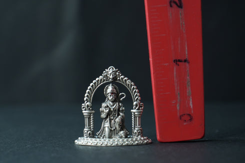 Pure Silver Antique Hanuman Idol Sitting With Frame 11.46G By Mahita Collections