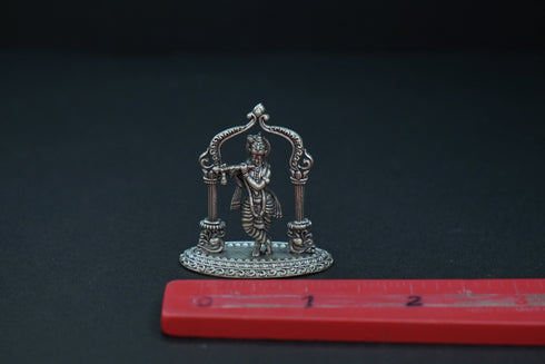 Pure Silver Antique Krishna Idol With Frame 15.90G By Mahita Collections
