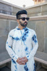 Kzari Nila-Wala Safed Chanderi Silk Tie & Dye Kurta
