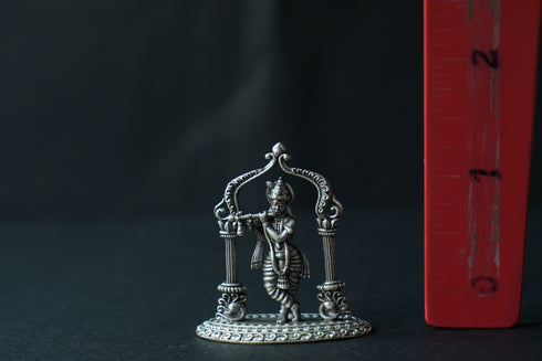 Pure Silver Antique Krishna Idol With Frame 15.90G By Mahita Collections