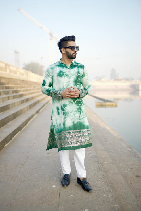 Kzari Handicraft Green Tie-Dye Kurta