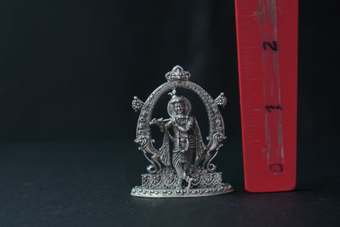 Pure Silver Antique Krishna Idol With Frame 30.93G By Mahita Collections