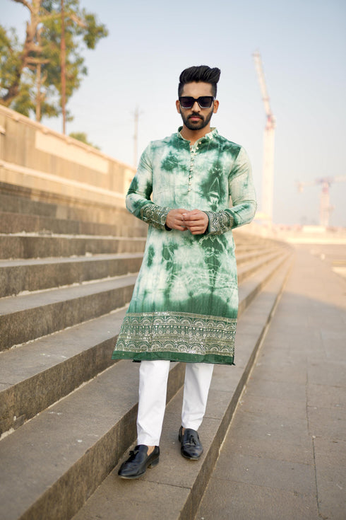 Kzari Handicraft Green Tie-Dye Kurta